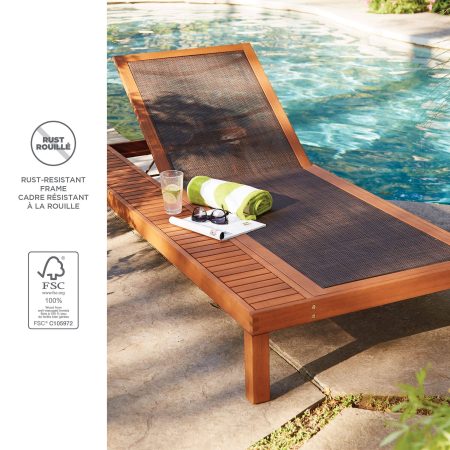 CANVAS Southampton Adjustable Outdoor/Patio Chaise Lounge Chair w/Wheels, Brown