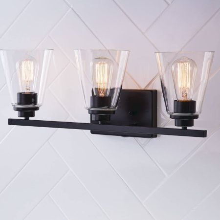 CANVAS 3-Light Vanity Light Fixture with Clear Glass Shade, Matte Black