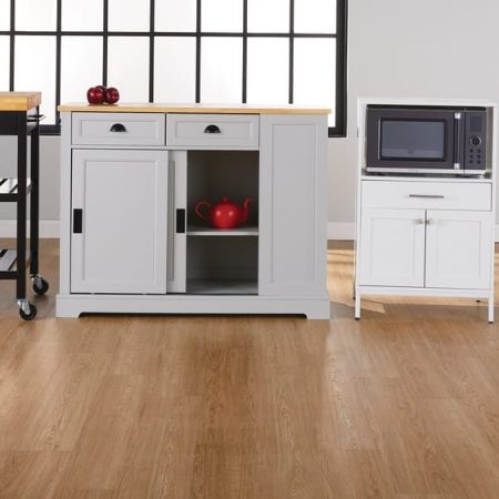 CANVAS Olsen Wood Top Sliding Door Kitchen Storage Island with Folding Leaf, Grey