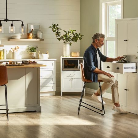 CANVAS Olsen Wood Top Sliding Door Kitchen Storage Island with Folding Leaf, Grey