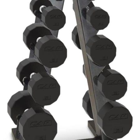 Cap Barbell Rubber Hex Dumbbell Set with Storage Rack, 150-lb