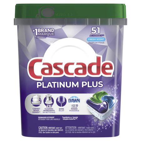 Cascade Platinum Plus ActionPacs Dishwasher Detergent Pods, Fresh, 51 Count