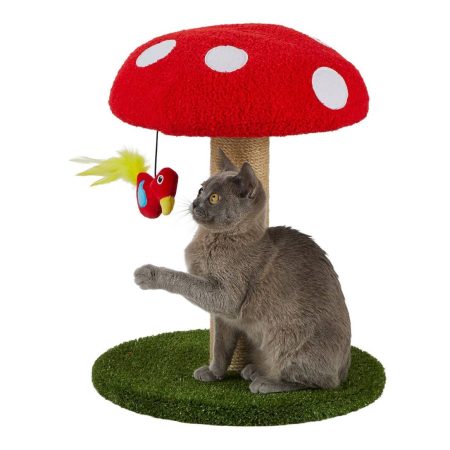 Cat Craft Red Toadstool Cat Scratcher with Dangling Toy, 17-in