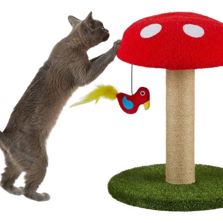 Cat Craft Red Toadstool Cat Scratcher with Dangling Toy, 17-in