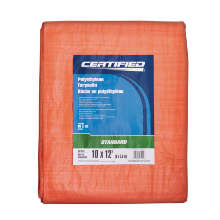 Certified Standard Duty Orange Poly Tarp, for High Visibility, 10-ft x 12-ft