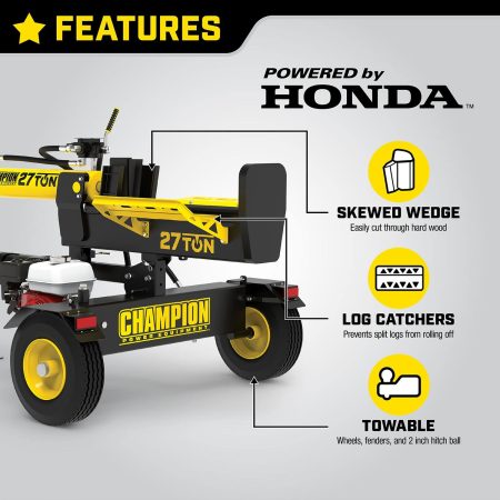 Champion 100877 27-Ton 196cc Gas-Powered Log Splitter with Honda GX200 Engine