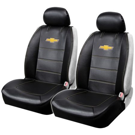 Chevy Sideless Vinyl Seat Cover, Black with Gold, 2-pk