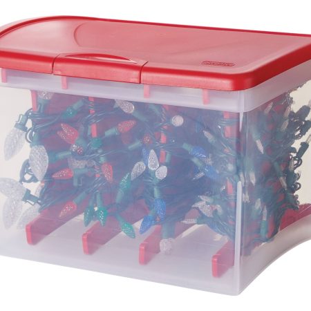 Transparent Christmas Lights Storage Box with Latched Lid and 4 Storage Reels, 30-L