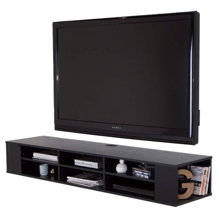 South Shore City Life Wall Mounted TV Stand & Media Storage Console, 66-in, Natural Walnut