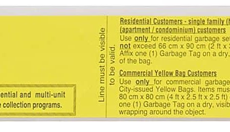 City of Toronto Garbage Bag Tag, Yellow