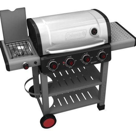 Coleman Cookout 4-Burner Propane Gas BBQ Grill with Side Burner & Storage Shelves