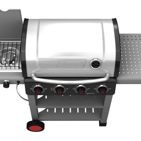 Coleman Cookout 4-Burner Propane Gas BBQ Grill with Side Burner & Storage Shelves