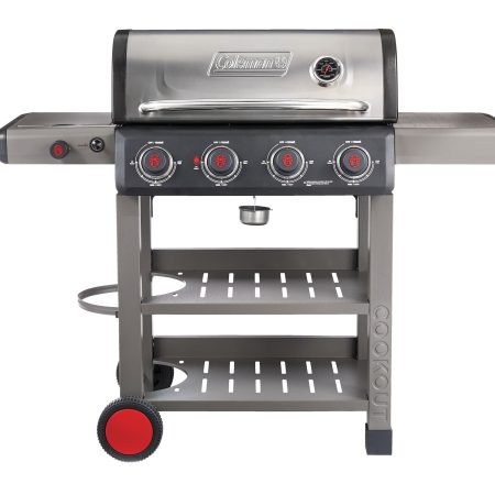 Coleman Cookout 4-Burner Propane Gas BBQ Grill with Side Burner & Storage Shelves