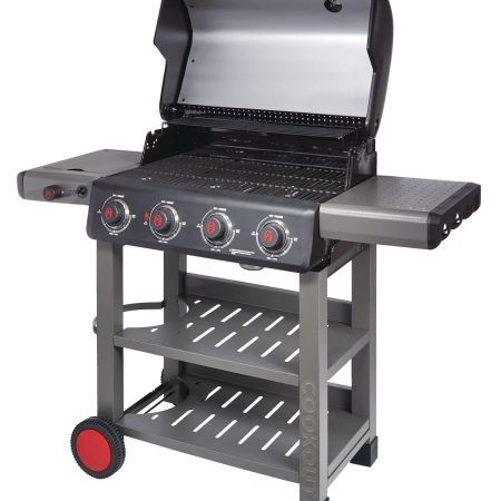 Coleman Cookout 4-Burner Propane Gas BBQ Grill with Side Burner & Storage Shelves