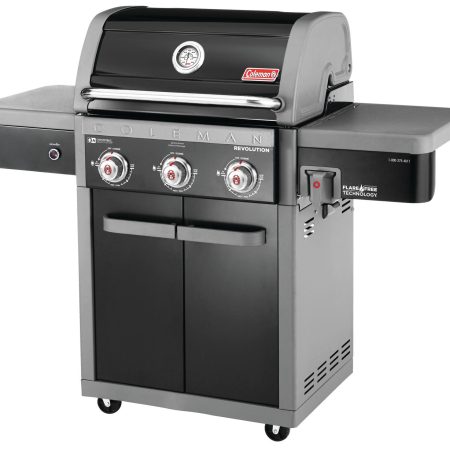 Coleman Revolution 3-Burner Convertible Propane Gas BBQ Grill with Side Shelves