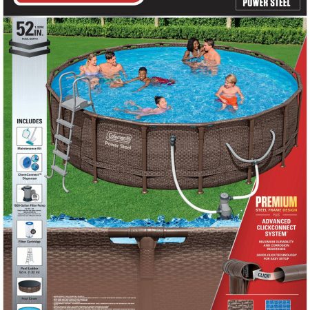 Coleman® Rattan Round Steel Frame Swimming Pool with Ladder, 18-ft x 52-in