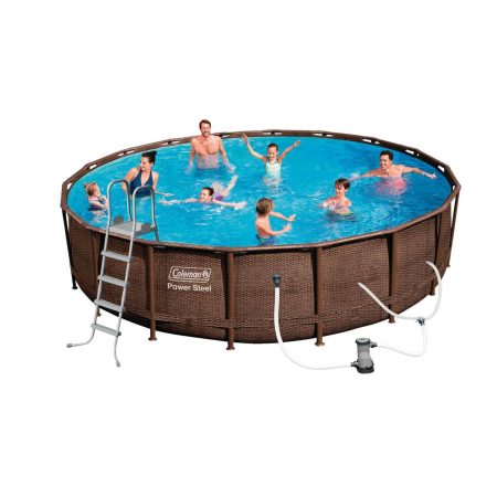 Coleman® Rattan Round Steel Frame Swimming Pool with Ladder, 18-ft x 52-in