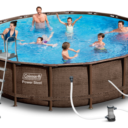 Coleman® Rattan Round Steel Frame Swimming Pool with Ladder, 18-ft x 52-in