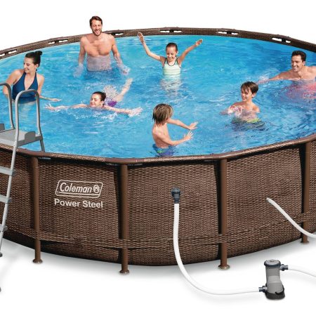 Coleman® Rattan Round Steel Frame Swimming Pool with Ladder, 18-ft x 52-in