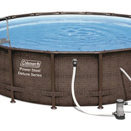 Coleman® Rattan Round Steel Frame Swimming Pool with Ladder, 18-ft x 52-in