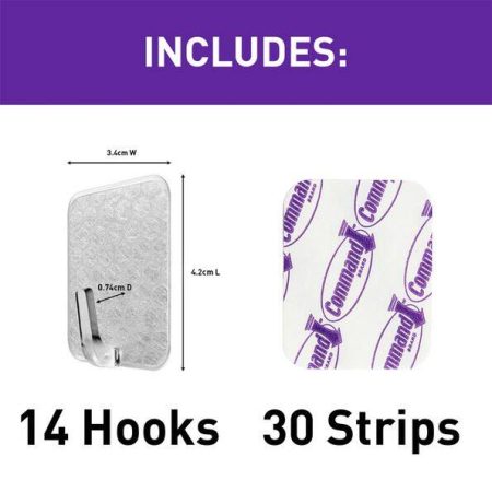 Command Adjustables Repositionable Hooks, 14 Hooks per Pack