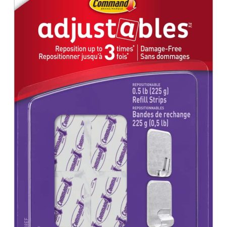 Command Adjustables Repositionable Refill Strips, No Surface Damage, 18 Strips per Pack