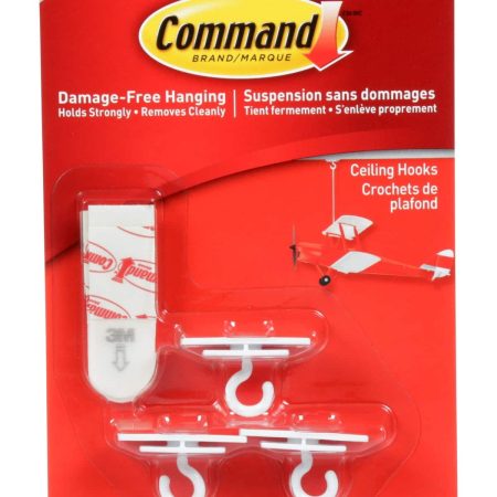 Command Ceiling Hanging Hooks with Adhesive Strips, White, 0.5-lbs, 3 Strips per Pack