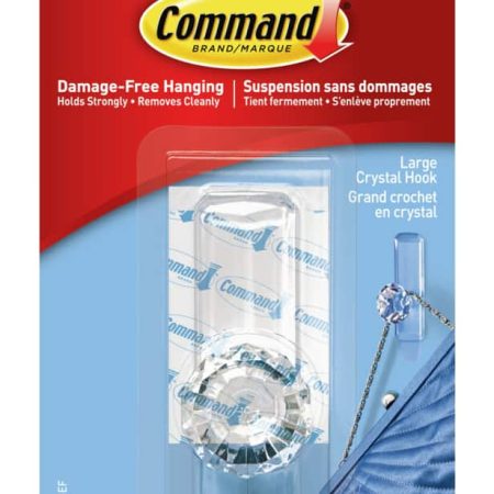 Command Large Decorative Crystal Hook with Adhesive Strips, Clear, 4-lbs, 1 Strip per Pack