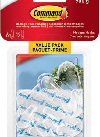 Command Medium Hooks Value Pack with Adhesive Strips, Clear, 2-lbs, 6 Strips per Pack