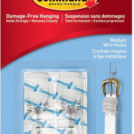 Command Medium Wire Toggle Hooks with Adhesive Strips, Clear, 2-lbs, 2 Strips per Pack