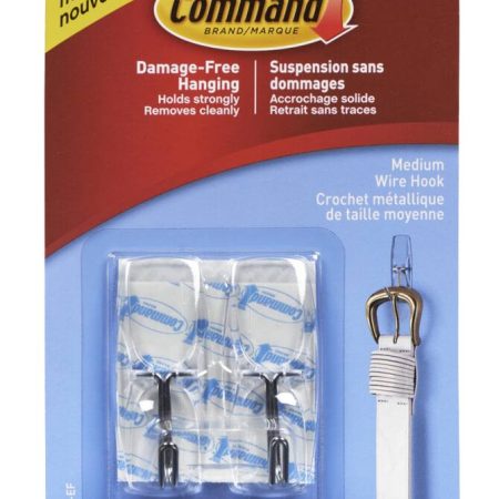 Command Medium Wire Toggle Hooks with Adhesive Strips, Clear, 2-lbs, 2 Strips per Pack