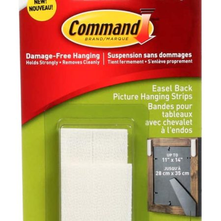 Command Adhesive Easel Back Picture Hanging Strips, White, 5-lbs, 2 Strips per Pack