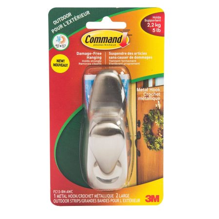 Command Outdoor Large Metal Hook, All Weather Foam Strips Included