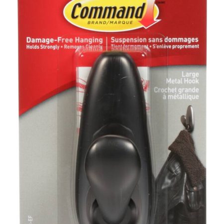 Command Large Decorative Metallic Hook with Adhesive Strips, Oil Rubbed Bronze, 5-lbs, 1 Strip per Pack