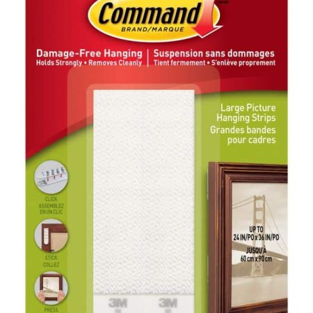 Command Large Adhesive Picture Hanging Strips, White, 16-lbs, 4 Strips per Pack