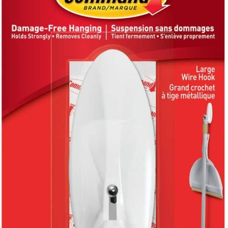 Command Large Wire Hook with Adhesive Strips, White, 5-lbs, 1 Strip per Pack