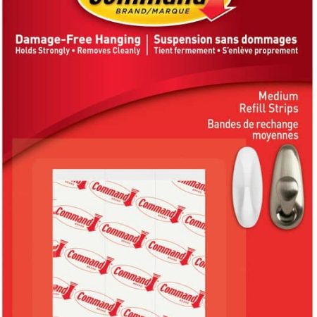 Command Medium General Purpose Refill Strips for Adhesive Hooks, White, 3-lbs, 9 Strips per Pack