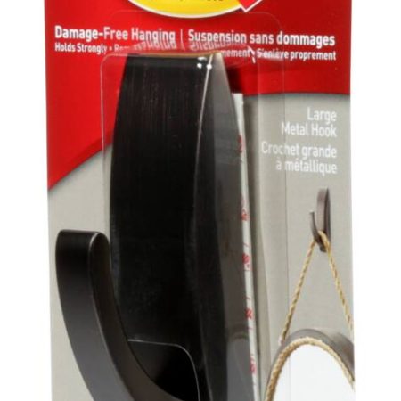 Command Large Metal Décor Hook with Adhesive Strips, Oil Rubbed Bronze, 5-lbs, 1 Strip per Pack