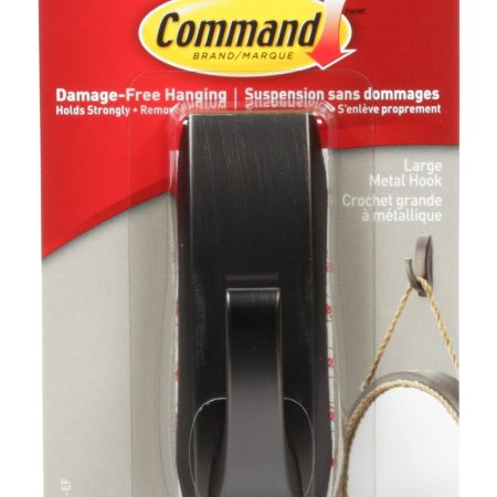 Command Large Metal Décor Hook with Adhesive Strips, Oil Rubbed Bronze, 5-lbs, 1 Strip per Pack