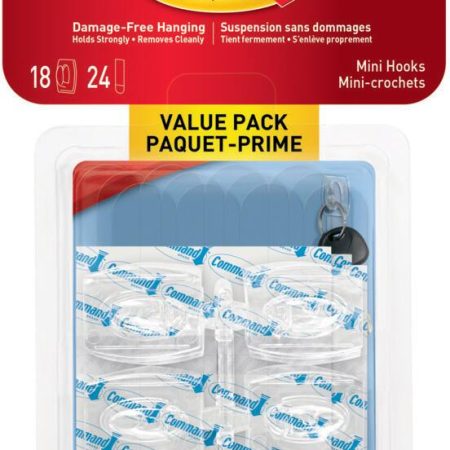 Command Mini Clear Hooks and Strips, For Variety Surfaces, 0.5-lb Capacity