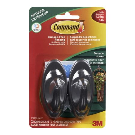 Command Outdoor Medium Slate Terrace Hooks, Easy Application, Foam Strips included