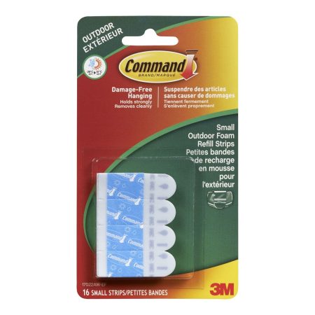 Command Outdoor Small Foam Adhesive Strip Refills, 16 Strips per Pack