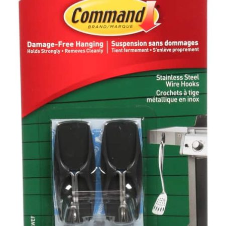 Command Adhesive Outdoor Wire Hooks with Adhesive Strips, Stainless Steel, 2-lbs, 2 Strips per Pack