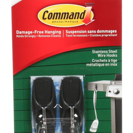 Command Adhesive Outdoor Wire Hooks with Adhesive Strips, Stainless Steel, 2-lbs, 2 Strips per Pack