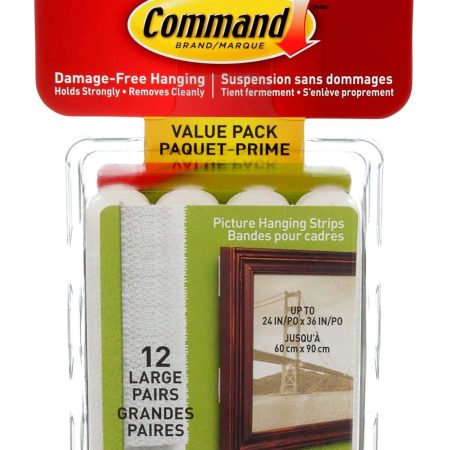 Command Large Adhesive Picture Hanging Strips Value Pack, White, 16-lbs, 12 Strips per Pack