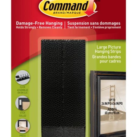 Command Large Adhesive Picture Hanging Strips, Black, 16-lbs, 4 Strips per Pack