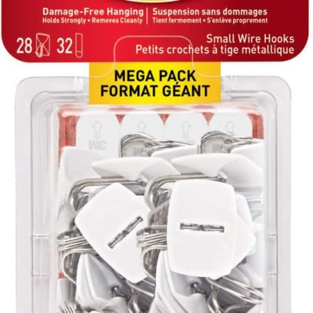 Command Small Utensils Wire Hooks Mega Pack with Adhesive Strips, White, 0.5-lbs, 28 Strips per Pack