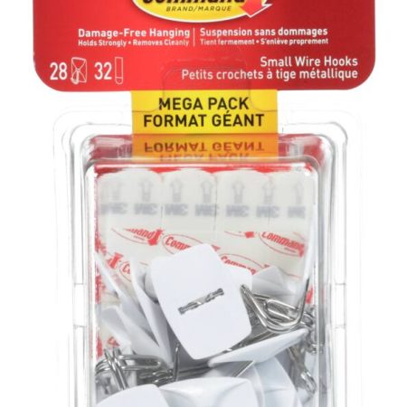 Command Small Utensils Wire Hooks Mega Pack with Adhesive Strips, White, 0.5-lbs, 28 Strips per Pack