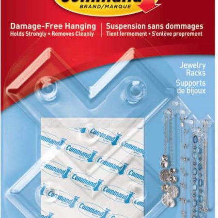 Command Jewelry Organizing Rack Hooks with Adhesive Strips, Clear, 1-lb, 2 Strips per Pack