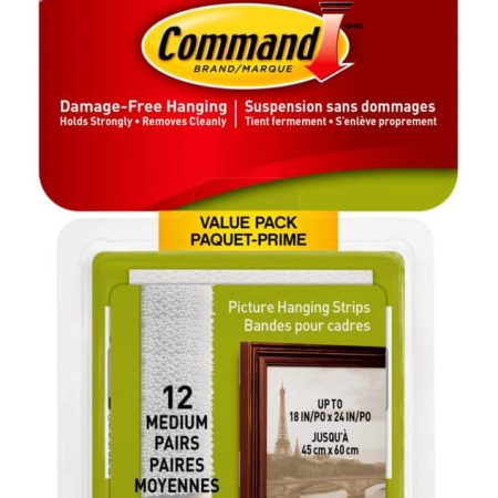 Command Medium Picture Hanging Strips Value Pack, White, 12-lbs, 12 Strips per Pack